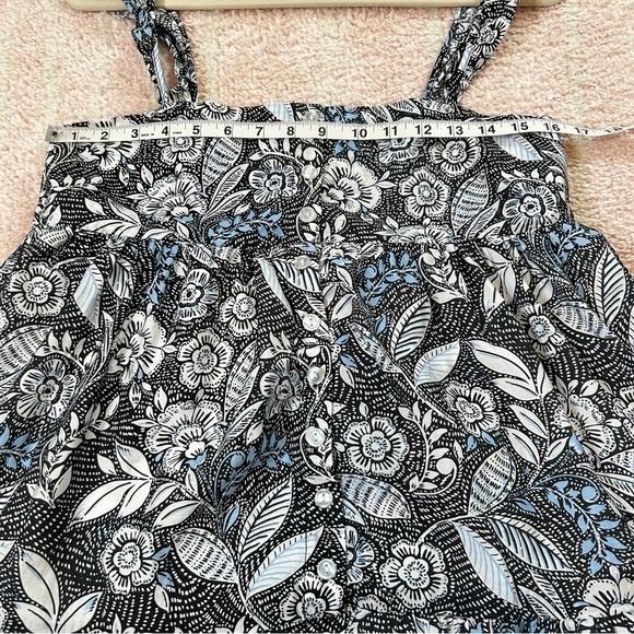 Summersalt Black White Blue Floral Midi Babydoll Dress Tiered Ruffle Hem Size M - Picture 5 of 11